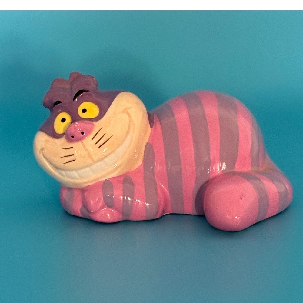 Disney Alice in Wonderland Cheshire Cat Ceramic Figurine Pink Purple Striped
